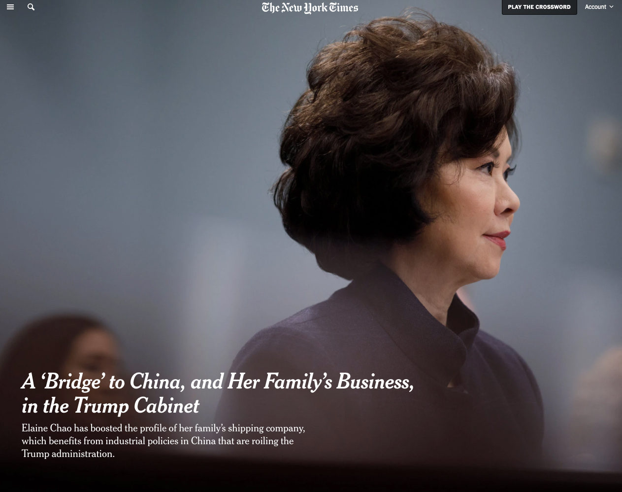 A ‘Bridge’ to China, and Her Family’s Business, in the Trump Cabinet